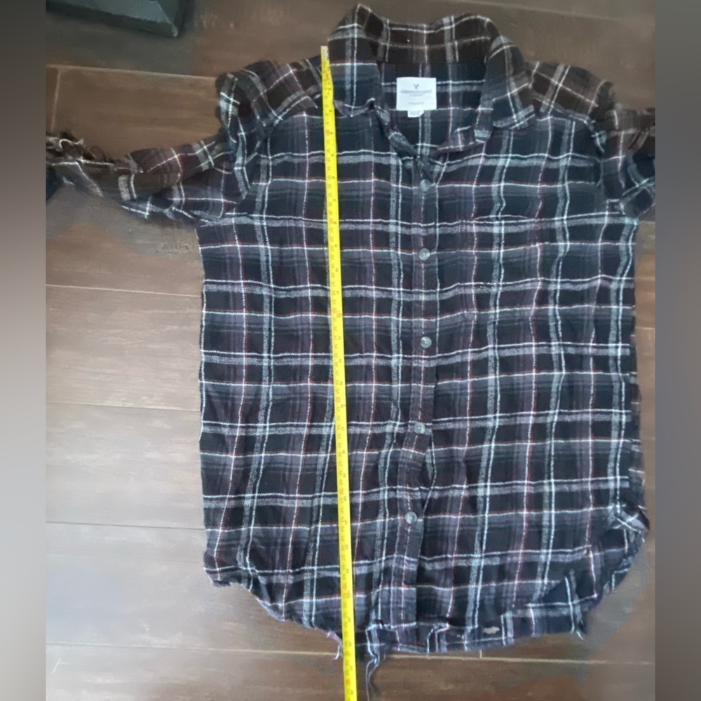 American Eagle Black White Plaid Oversized Button Up Shirt XS - Picture 9 of 12
